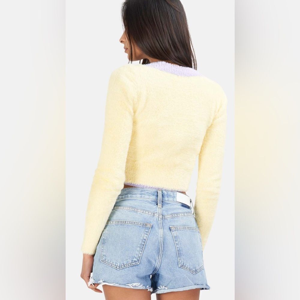 NWT For Love & Lemons Women’s Stella Yellow Purple Cropped Cardigan Sweater - L - Picture 4 of 10